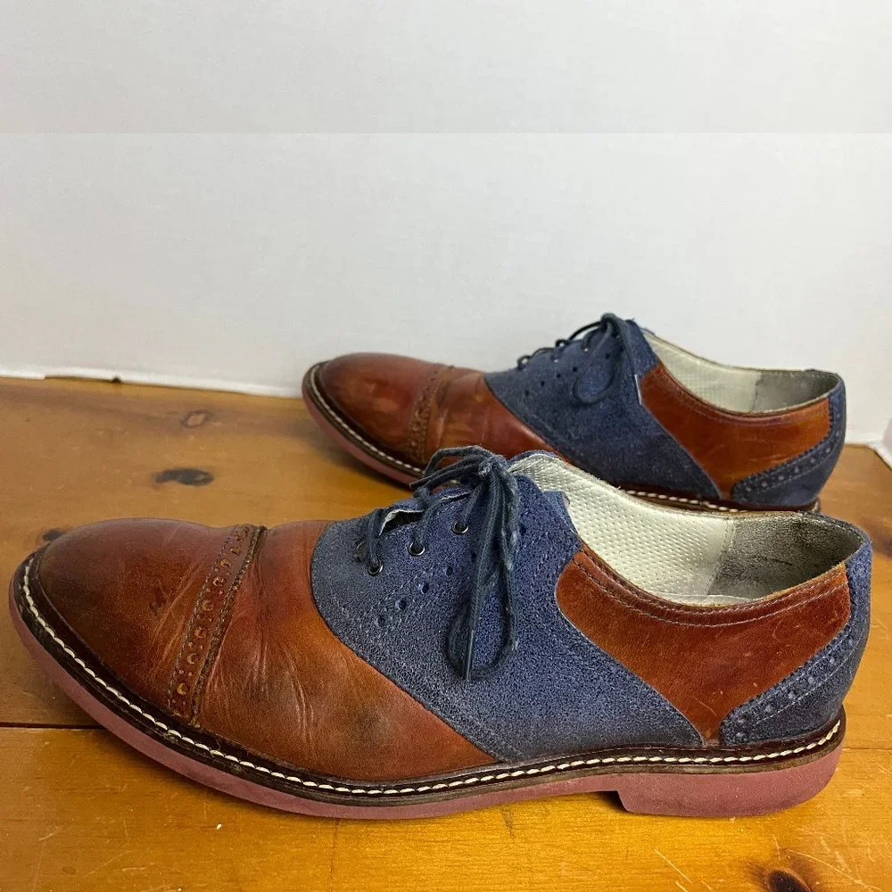 Cole Haan | Blue Suede Saddle Heel Oxfords